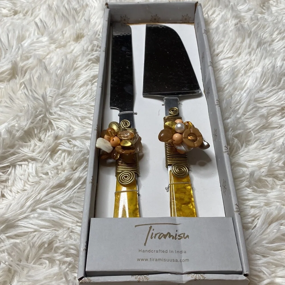 Tiramisu Gold Yellow Jewel Stone Encrusted 2 Piece Serving Piece Set